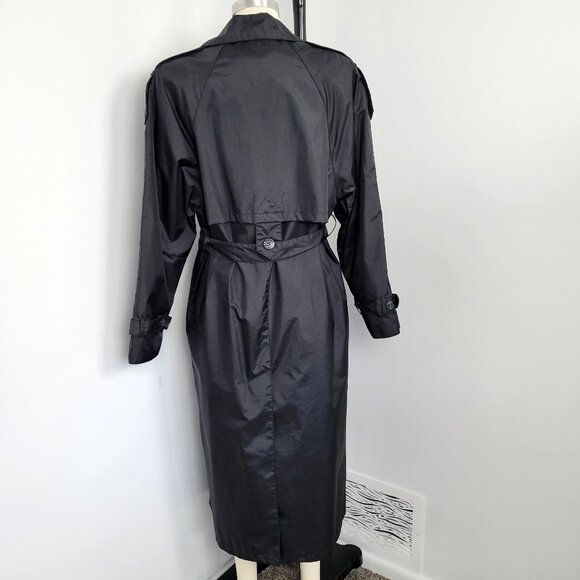 Vintage Y2K Maggie Lawrence Trench Coat Size 6 – Classic Black Belted Rain Coat - Picture 4 of 12